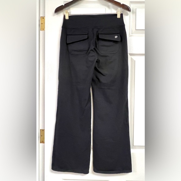 Athleta Fusion Black Yoga Flare Wide Leg Pants Athleisure Flap Pockets womens S - Picture 6 of 8
